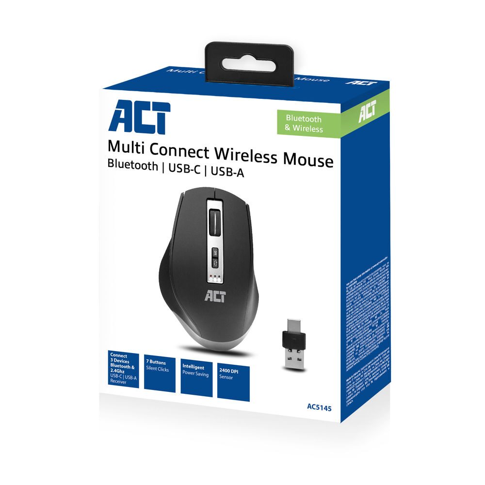 ACT Draadloze multi-connect muis, 600 tot 2400 dpi, zwart