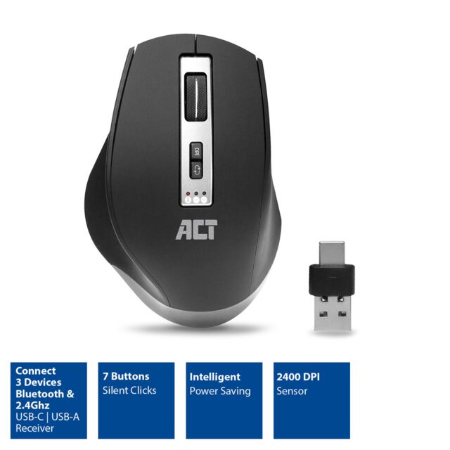 ACT Draadloze multi-connect muis, 600 tot 2400 dpi, zwart