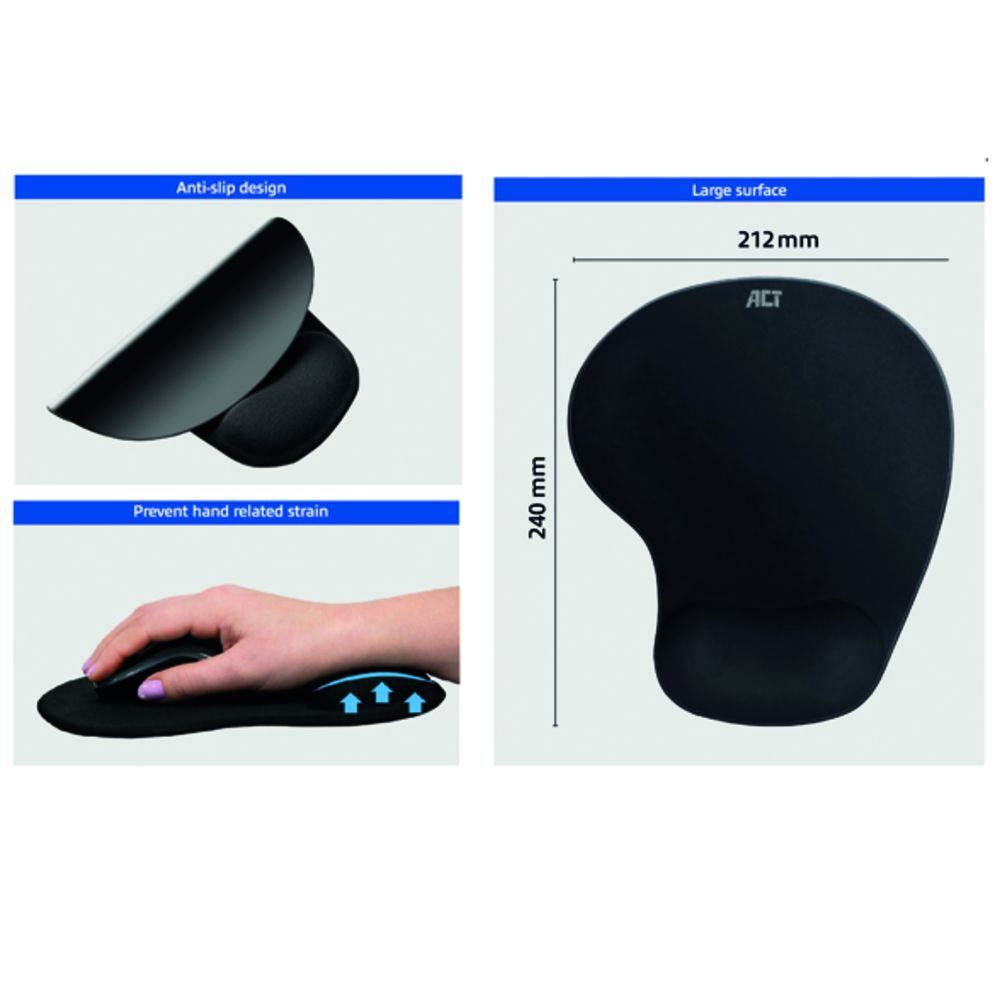 ACT Ergonomic mouse pad with wrist rest, black