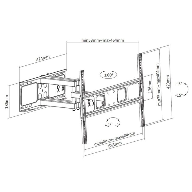 ACT Full motion tv wandsteun, 37" tot 70", VESA