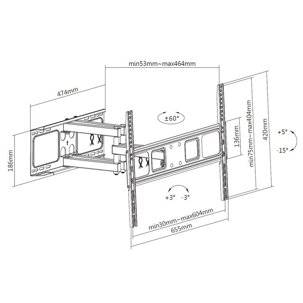 ACT Full motion tv wandsteun, 37" tot 70", VESA
