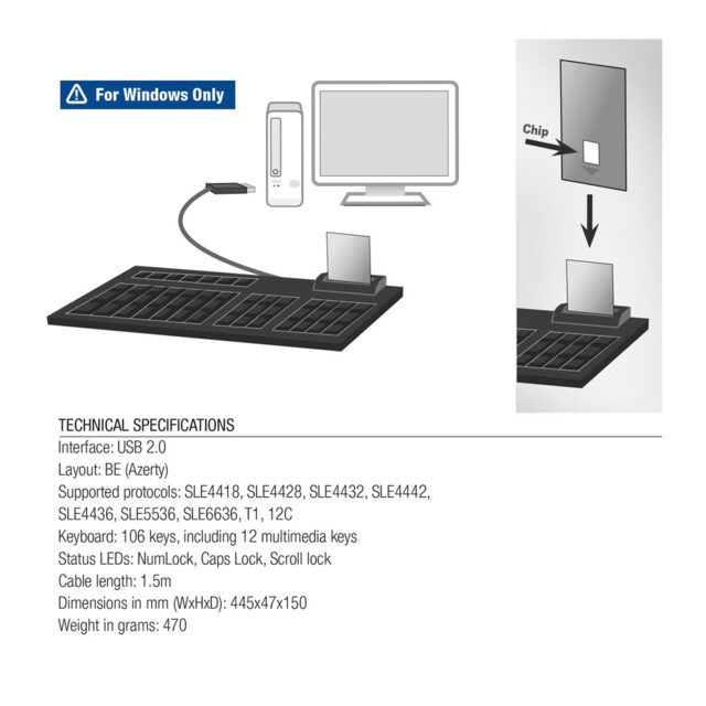 ACT Wired Keyboard with smart card reader (Azerty/BE layout)