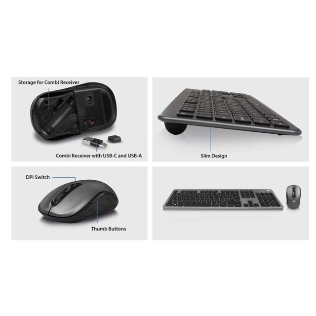 ACT Wireless Keyboard and Mouse set, USB-C/USB-A combi receiver (Azerty/BE layout)