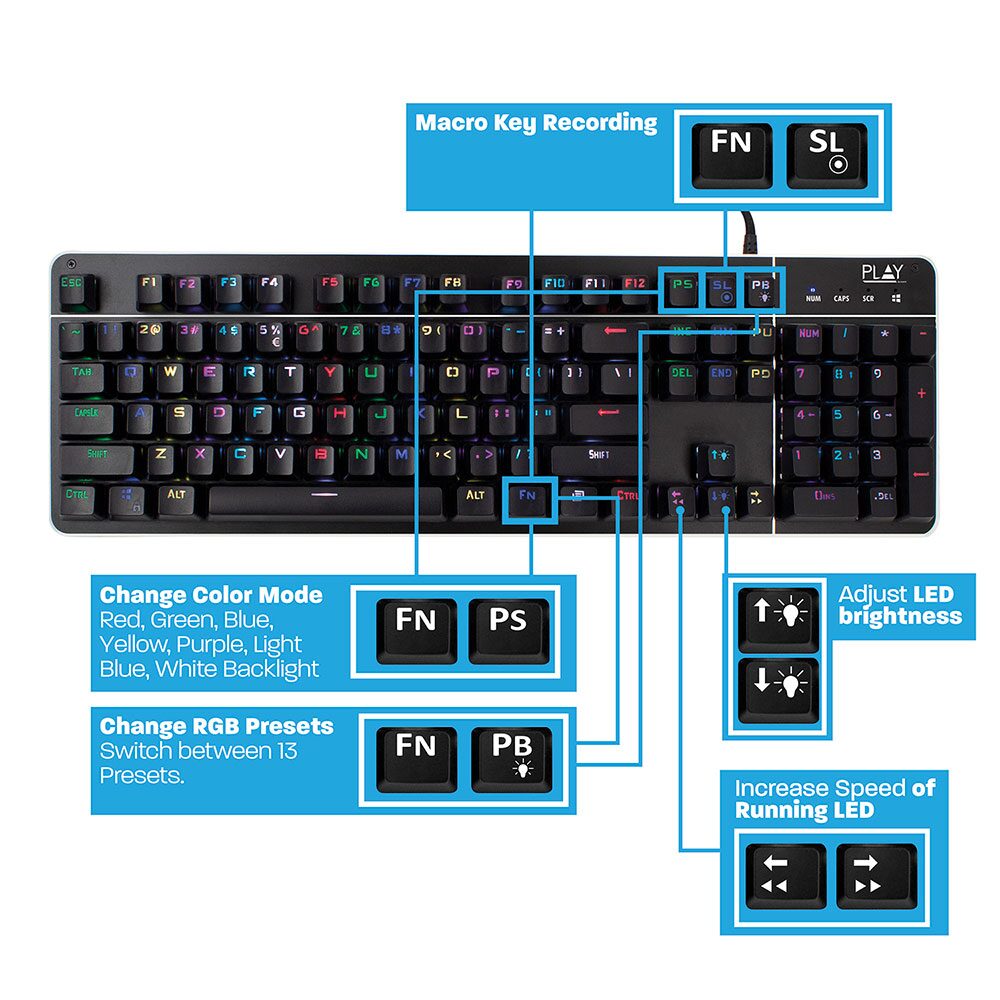 Ewent RGB Illuminated Gaming Keyboard, USB, QWERTY Layout